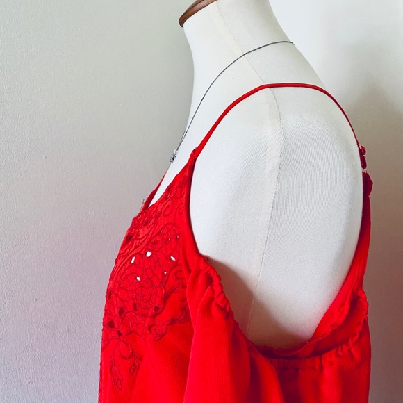 Eyeshadow Red ColdShoulder Eyelet Embroidered Tank - Picture 5 of 7